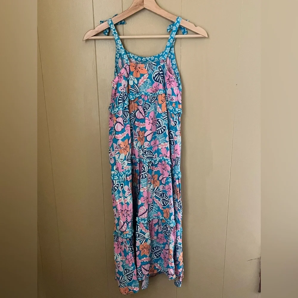 Cat & Jack Girl’s Blue Pink Floral Tiered Flowy Maxi Summer Sundress L(10/12)